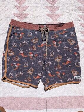 Howler Brothers Men's Charcoal Swim Board Shorts with Rust and Tan Accents
